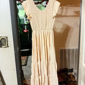 Cream Smocked Dress